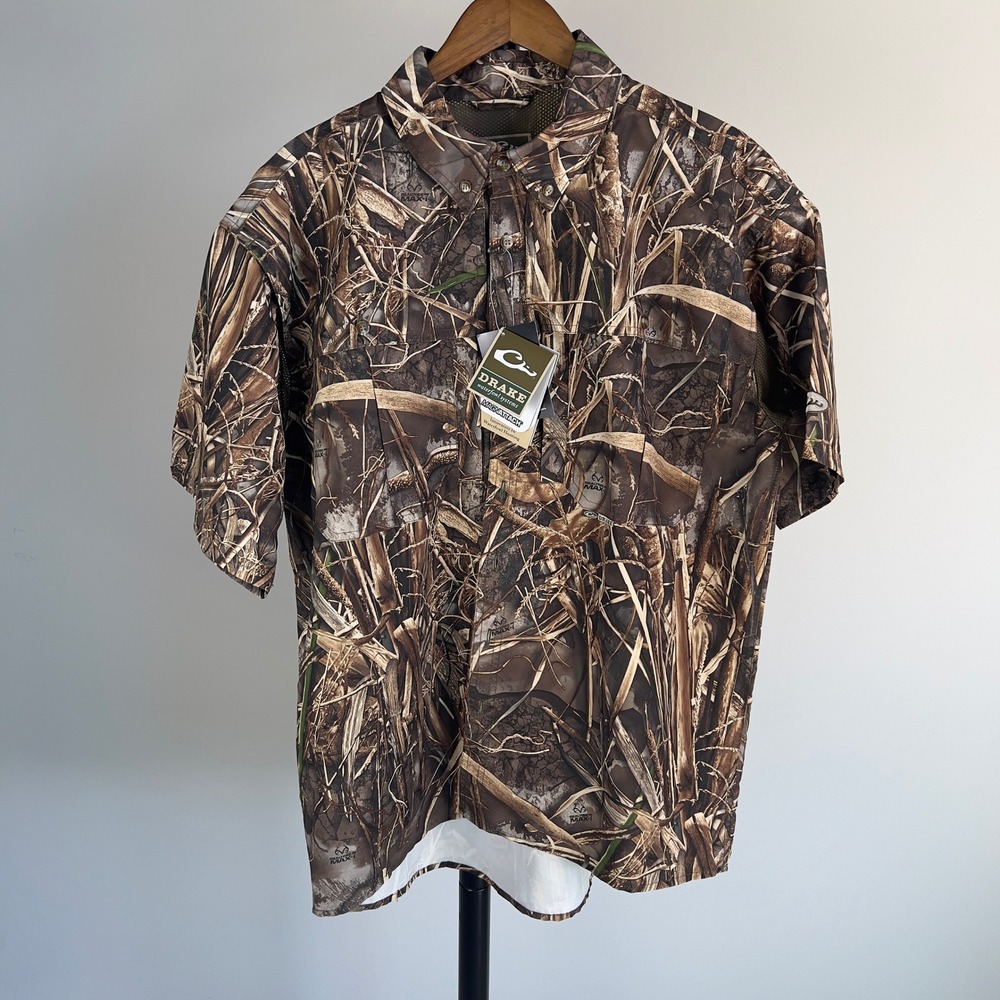 NWT Drake Waterfowl Systems Large Realtree MAX-7 Camo Short Sleeve Hunting Shirt